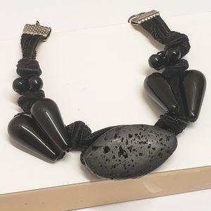 Unique Black Lava Stone & Black Onyx Tear Drop Beaded Bracelet